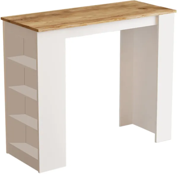 NORDVÄRK ST1 mesa de bar, con 3 estantes - melamina blanca y natural (120x51,6)