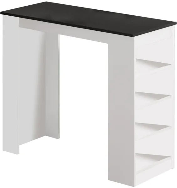 NORDVÄRK ST1 mesa de bar, con 3 estantes - melamina blanca y negra (120x51,6)