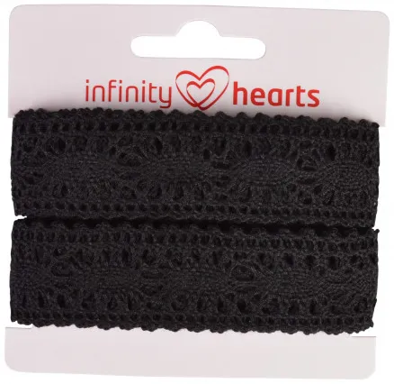Cinta de Encaje Infinity Hearts Poliéster 25mm 11 Negro - 5m