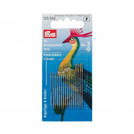 Prym Agujas de Bordar Acero Plata 0,60x35mm Talla 9 - 16 uds