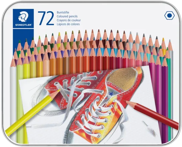 Lápices de colores hexagonales en caja metálica, 72 colores diferentes