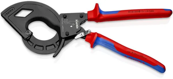 Cizalla de cables Knipex (principio de trinquete, 3 velocidades) negro atramentado, con mango multicomponente 320 mm
