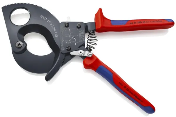 Cizalla de cables Knipex (principio de trinquete) lacada en negro, con mango multicomponente 280 mm