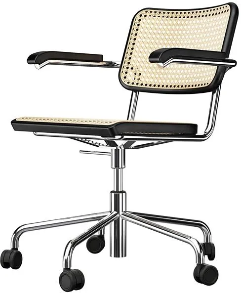 Thonet S 64 VDR Silla de oficina giratoria con reposabrazos Cromo/Madera de haya teñida en negro