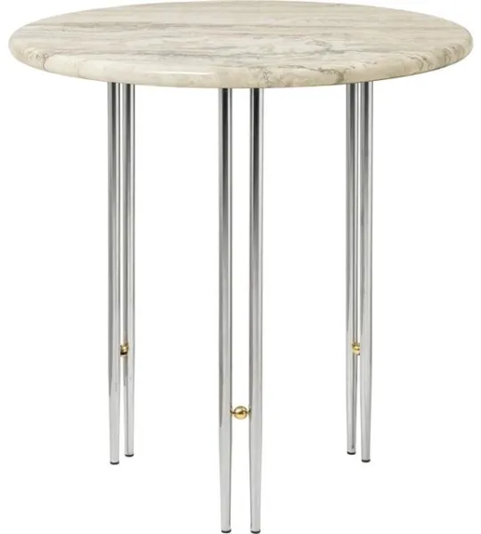 GUBI IOI Mesa auxiliar Ø50 Cromo/Beige