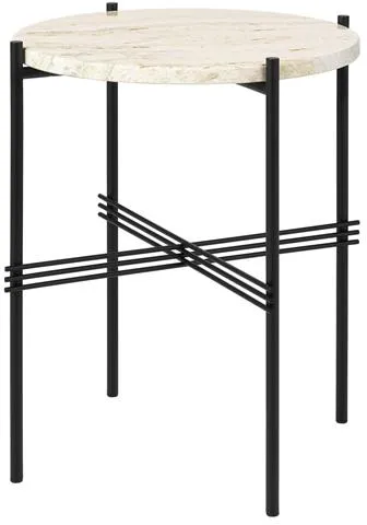 GUBI TS Mesa Auxiliar Redonda Ø40 Travertino Negro/Blanco