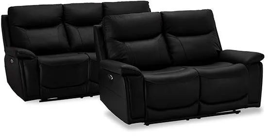 Conjunto de sofás Bremen en cuero negro - 2 + 3 personas.