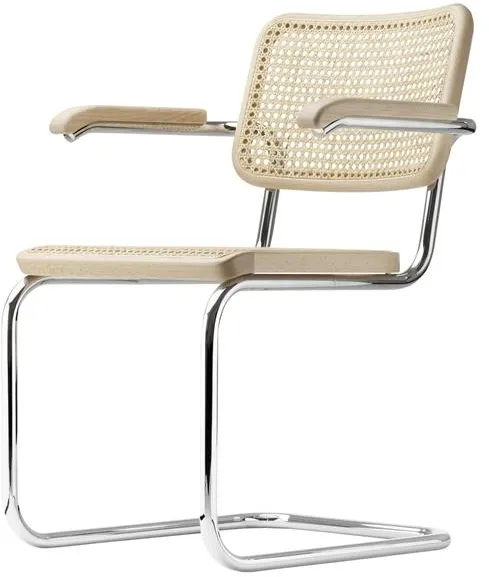 Thonet S 64 V Cantilever Silla de comedor con reposabrazos Cromo/Madera de haya