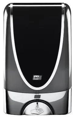 Dispensador Deb Stoko, sin contacto, de plástico negro con borde cromado, 1,2 L